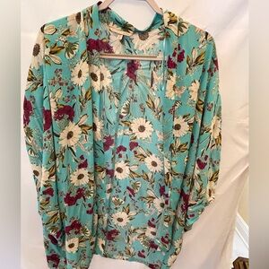Victoria’s Secret Floral Kimono Cardigan Teal Blue Lightweight Size M/L